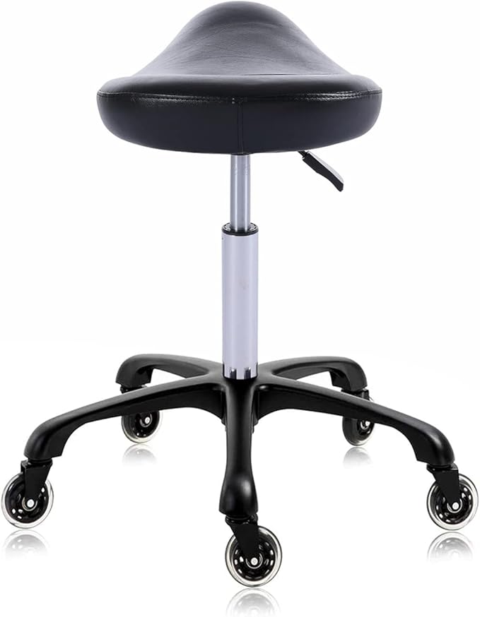 Hydraulic Saddle Stool with Wheels Height Adjustable Stylish Ergonomic Rolling Swivel Chair for Hygienic Clinic Salon Tatoo Massage Office (Black)