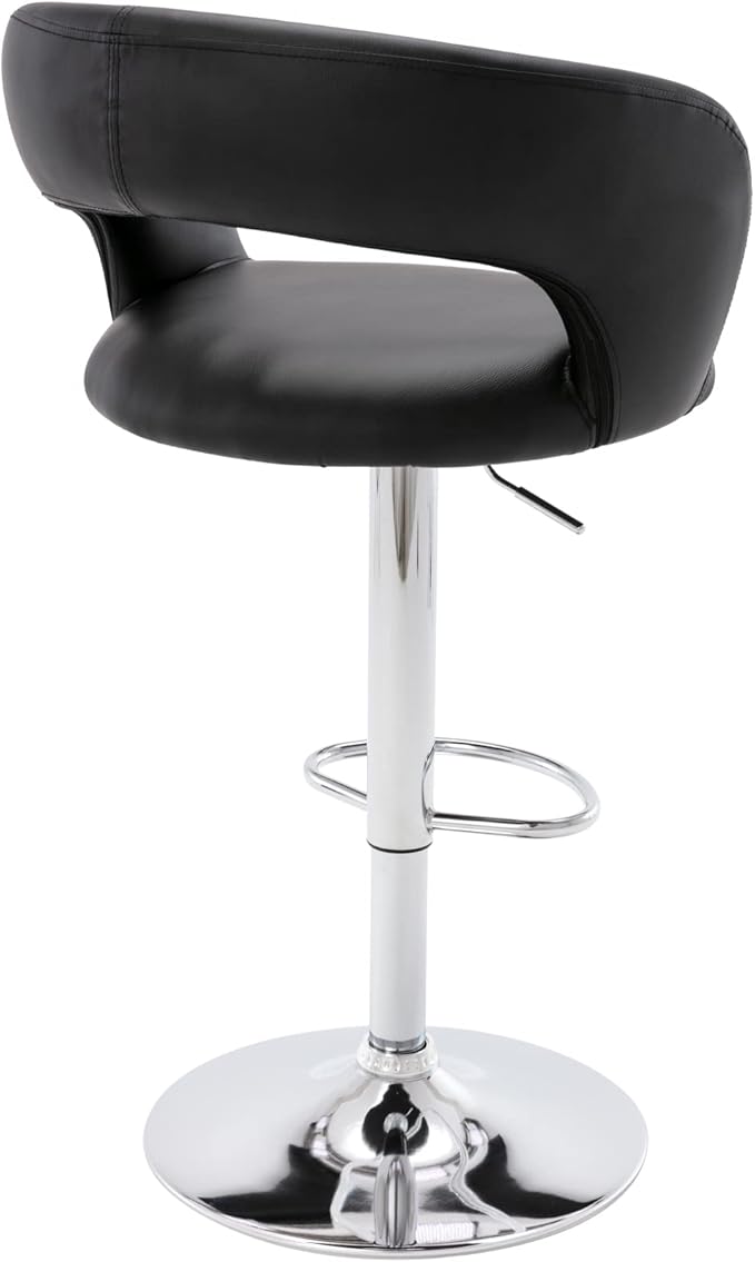 Brage Living Wide Bar Stool, Modern PU Leather Swivel Adjustable Barstool with Hollow Back and Arms, Upholstered Airlift Counter Height Bar Chair for Kitchen Dining (Black)