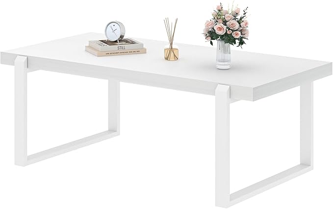 EXCEFUR Small Coffee Table, Modern Minimalist Wood and Metal Center Table for Living Room, Rustic Cocktail Tea Table for Office, White Oak, 44 Inch