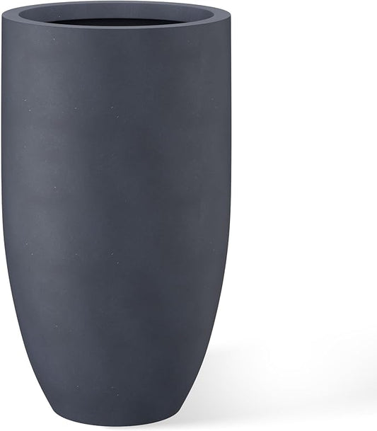 Kante 24 Inch Tall Round Concrete Planter, Large Indoor Outdoor Plant Pots with Drainage Hole and Rubber Plug, Modern Decorative Garden Pots for Home Patio Porch, Charcoal