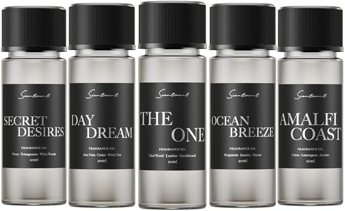 Hotel Diffuser Oil Discovery Kit | Inspired by 1 Hotel® Ritz-Carlton® & Luxury Hotel Scents | Aromatherapy Oils with Notes of Cardamom, Tuscan Leather, and Sandalwood (20ml, Top 5 Scents)