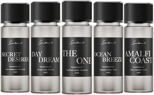 Hotel Diffuser Oil Discovery Kit | Inspired by 1 Hotel® Ritz-Carlton® & Luxury Hotel Scents | Aromatherapy Oils with Notes of Cardamom, Tuscan Leather, and Sandalwood (20ml, Top 5 Scents)
