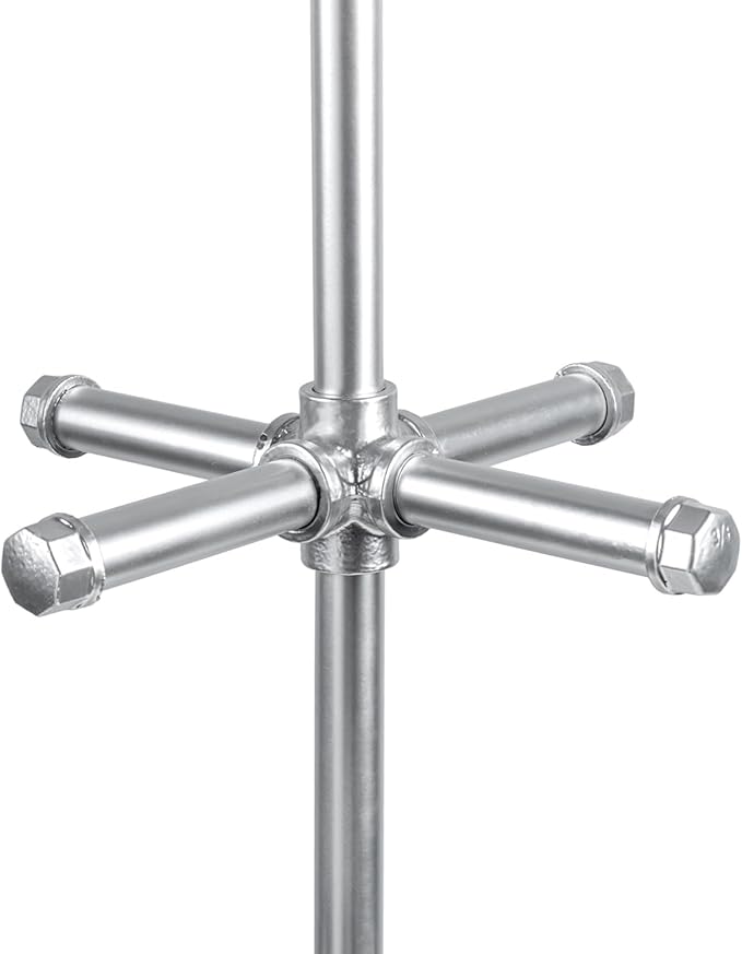 MyGift 5.5ft Freestanding Coat Rack with Silver Tone Industrial Metal Pipe Design and 12 Hooks, Entryway Organizer Stand for Hanging Coats, Hats, Purses