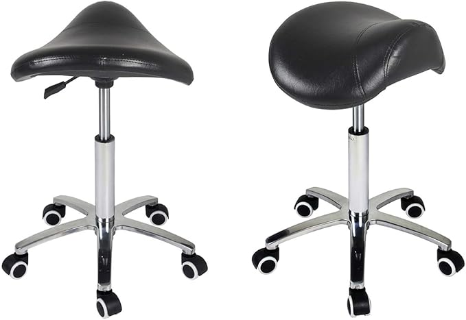 Antlu Saddle Stool Rolling Chair for Medical Massage Salon Kitchen Spa Drafting,Adjustable Hydraulic Stool with Wheels (Without Backrest, Black)