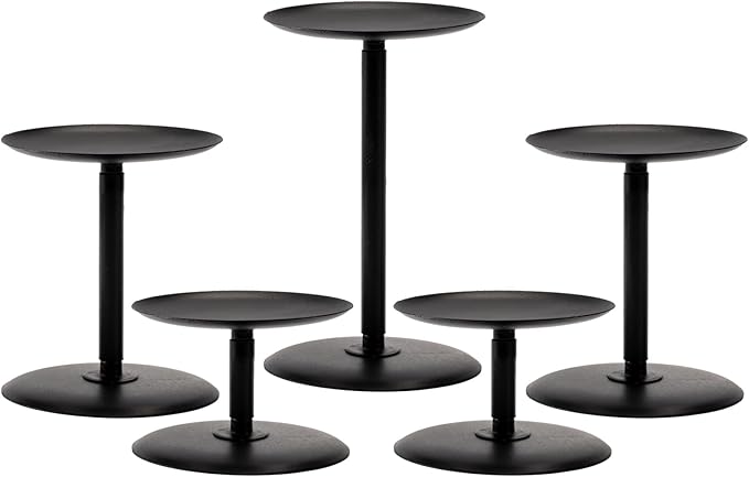 Homemory Holloween Fall Candle Holders for Pillar Candles Set of 5, Decorative Metal Candle Stands Pillar Holder Decor (Black)