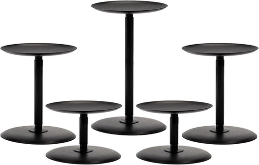 Homemory Holloween Fall Candle Holders for Pillar Candles Set of 5, Decorative Metal Candle Stands Pillar Holder Decor (Black)