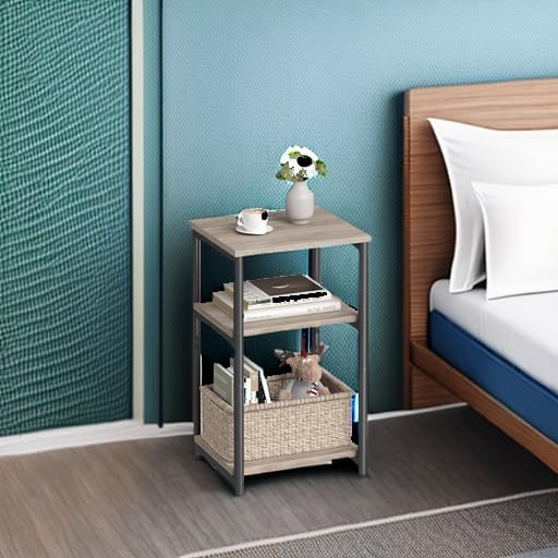 VASAGLE Side Table, Small End Table, Tall Nightstand for Living Room, Bedroom, Office, Bathroom, Greige and Classic Black ULET273B02