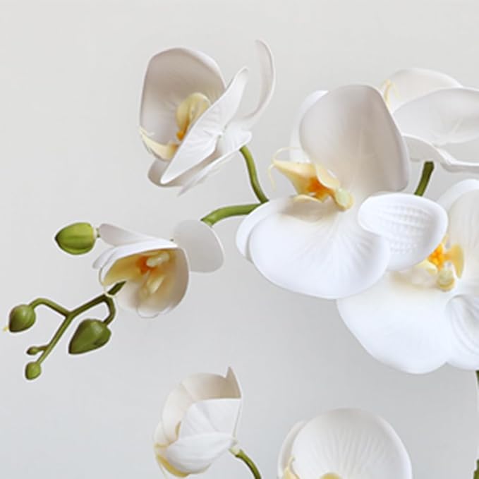 LESING Artificial Potted Orchid Flower for Table Centerpieces,Real Touch White Fake Orchid Flowers in Vase for Home Decoration (Style 5,White)