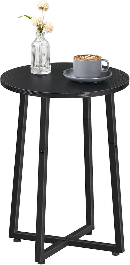HOOBRO Side Table, Round Accent End Table with Sturdy Metal Pedestal, 15.7" Round Nightstand, for Living Room, Bedroom, Balcony, Office, Black BB95BZ01