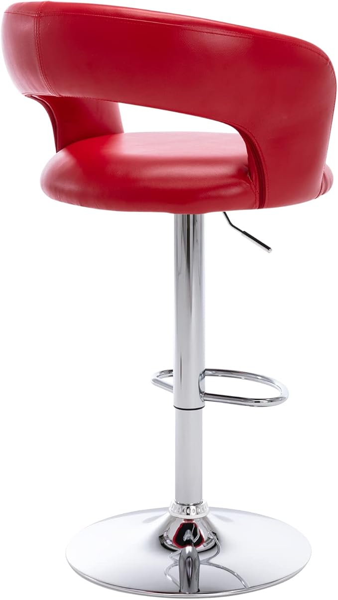 Brage Living Wide Bar Stool, Modern PU Leather Swivel Adjustable Barstool with Hollow Back and Arms, Upholstered Airlift Counter Height Bar Chair for Kitchen Dining (Red)