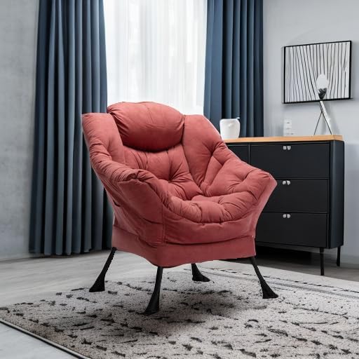 HollyHOME Oversized Brick Red Fabric Lounge Chair with Armrests and Steel Frame for Living Room