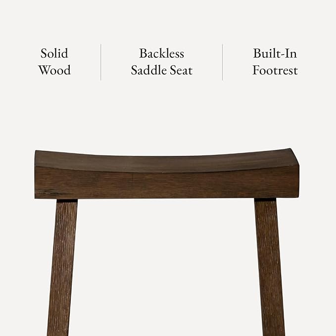 Maven Lane Kitchen Bar Stool, Modern Farmhouse Wood Counter Barstool, Kitchen Island Stool, Counter Height Bar Stools for Kitchen, Wide Seat Backless Bar Stools, Vincent 26", Antiqued Brown, Set of 2