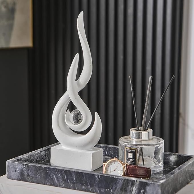 Modern Abstract Art Table Decoration - Ceramic Statue Modern White Ornaments for Living Room Great Gift Idea Home Décor 5 * 2.5 * 10.5 inch Gift Box Included (Sandstone)