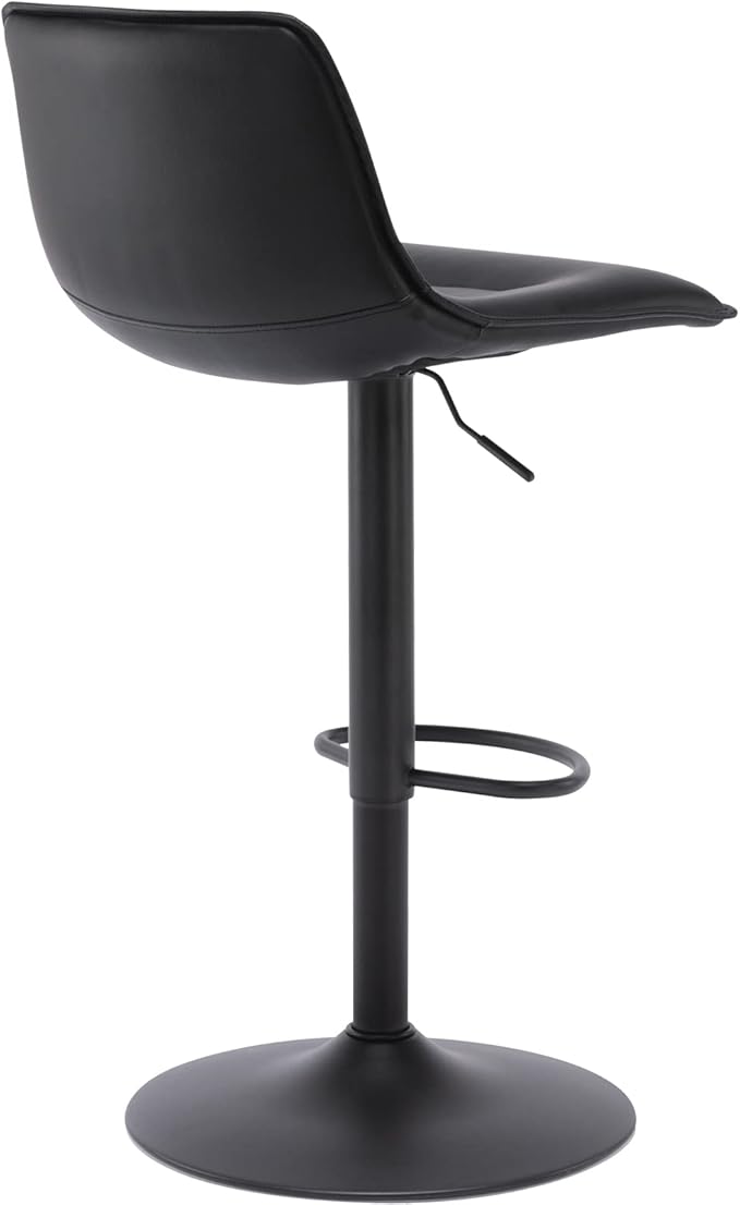Brage Living Adjustable Bar Stools Set of 2, Modern PU Leather Swivel Counter Height Barstools with Back, Armless Airlift Curved Bar Chairs for Kitchen Dining Cafe (Black, Black Base)