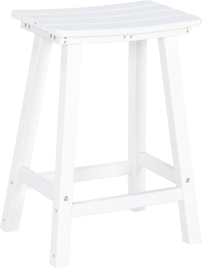 nalone 24 Inch Outdoor Bar Stool, HDPE Bar Chairs with Footrest, Weather Resistant Waterproof Bar Stools Outside Bar Height Stools for Bar, Kitchen Counter, Yard, Balcony(White, 24'' Barstools)