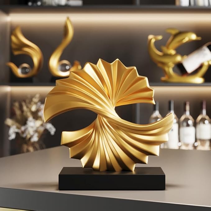 Golden Wave Resin Origami Statue Modern Abstract Home Decoration Emphasizes Abstract Office Desk Carving Table Family Bedroom Living Room Garden Office Golden Stripe Decoration (D)