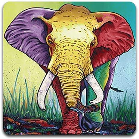 Watercolor Hand Drawn Elephant Square Coaster Set - Made of Recycled Rubber - Set of 4