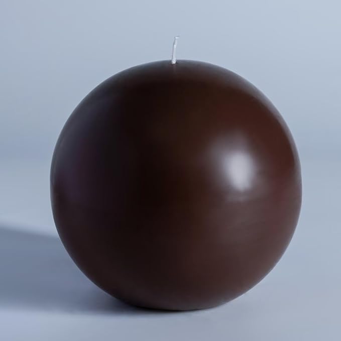 MOZEAL Hand-Poured, 6 Inch Brown Large Round Ball Candles - Elegant Brown Round Pillar Candles, Dripless, Unscented, Smokeless, Ideal for Autumn Gatherings.