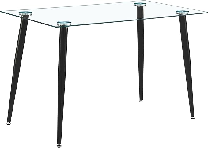 Dining Table for 6 Kitchen Table 47.2" Rectangular Modern Glass Dining Table Kitchen & Dining Room Tables with Glass Tabletop and Metal Legs for Dining Room and Kitchen, Black