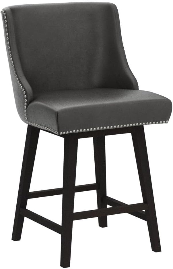 CHITA Counter Height Swivel Bar Stools Set of 2, FSC Certified Upholstered Counter Stools, Modern Swivel Barstools with Wood Legs for Kitchen Island, 26" Seat Height, Faux Leather in Retro Grey