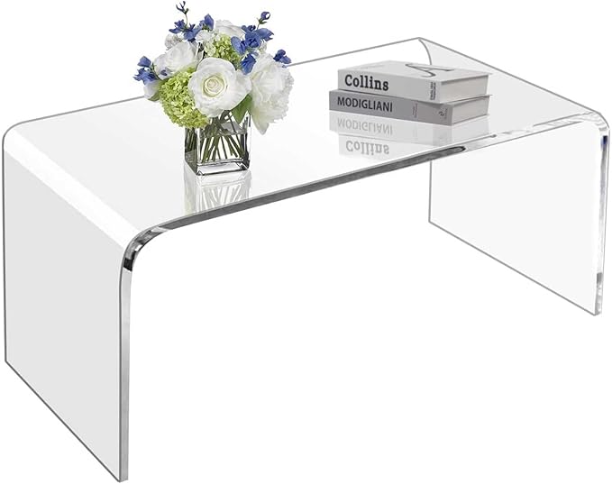 32inch Premium Clear Acrylic Rectangle Coffee Table for Living Room,Mid Century Transparent Waterfall Lowtea Table, Middle Size Table (32"x16"x16") Fit for 2 Seat Sofa