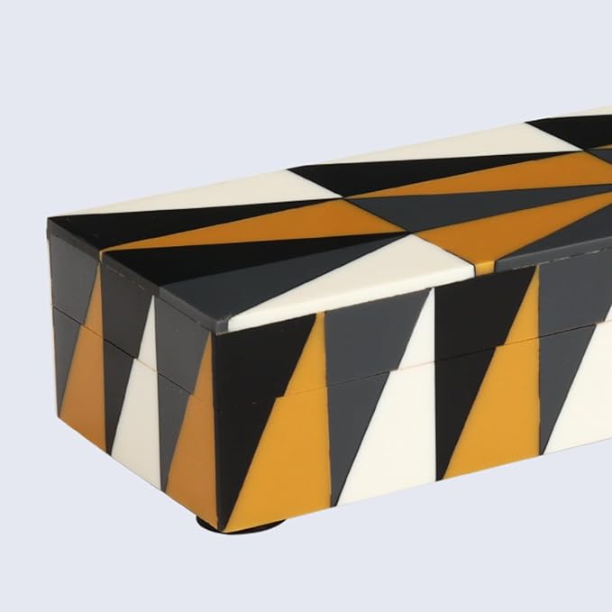 Handicrafts Home Modern Puzzle Decorative Storage Box - Rectangular, Yellow & Black Geometric Pattern - 10x2.5x1.5 Inches - Keepsakes, Trinkets, Home Decor - Coffee Table Storage, Memory Box