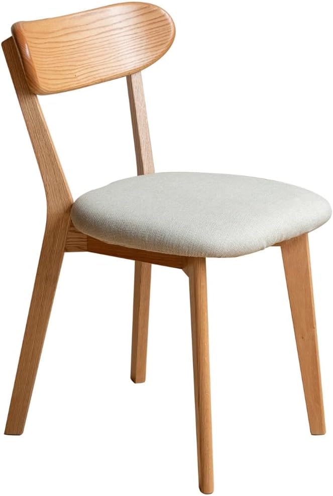 100% Solid Oak Wooden Dining Chairs - Practical Kitchen Chairs with Upholstered Cushion - Wood Chair for Dining Room, Kitchen (1, Natural with White Cushion)