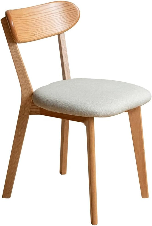 100% Solid Oak Wooden Dining Chairs - Practical Kitchen Chairs with Upholstered Cushion - Wood Chair for Dining Room, Kitchen (1, Natural with White Cushion)