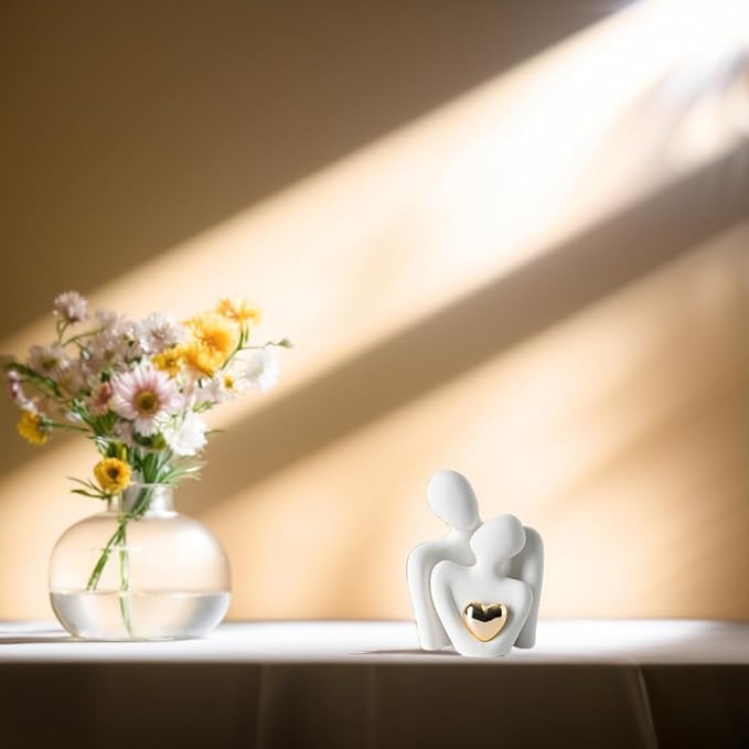 Hugging Couple Statue Ceramic Lover Figurine Home Decor is a Romantic Gift for Her on Wedding Anniversary and Valentines, TV Stand Decoration Knick Knacks for Shelves (M)