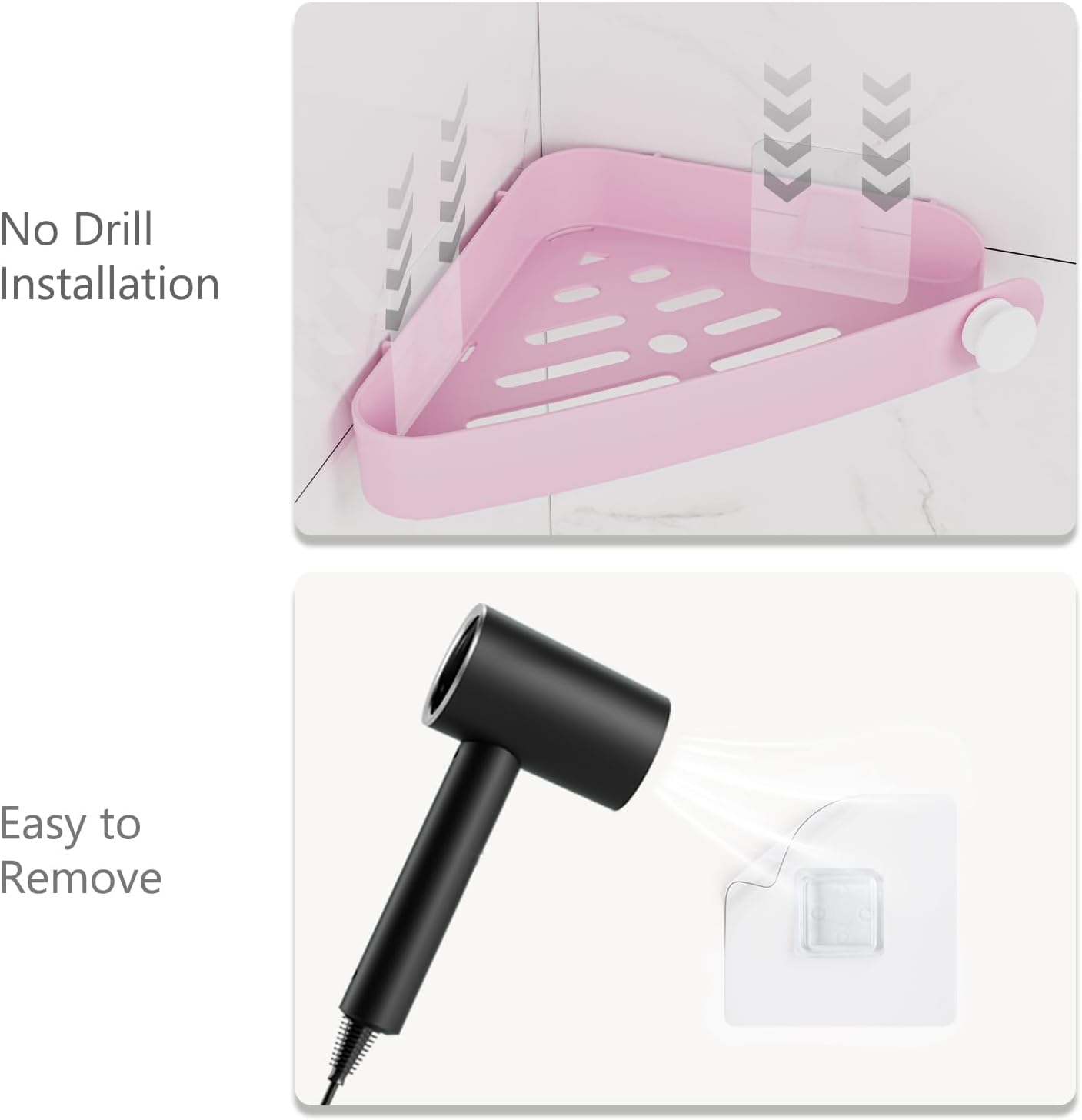 Sotfamily Shower Caddy Corner, 2 Pack Adhesive Corner Shower Shelves for Bathroom Organizers and Storage, Rust Free Plastic Rack for Bathroom Accessories & Decor, Pink