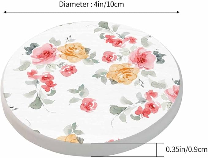 Pastel Roses Watercolor Anti Slip Coasters Beautiful Colorful Blossom Botanical Cups Place Mats for Table Home Decor 4 Inches Living Room Kitchen Coffee Table,2 Pcs