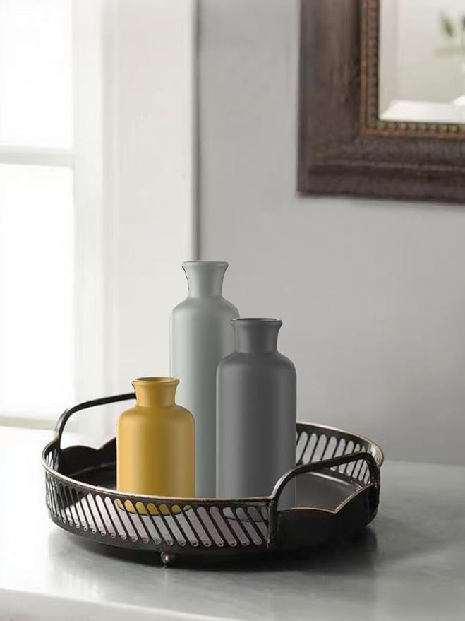 3PCS Ceramic Vase Set for Pampas Grass, Modern Boho Home Decor, Matte Handmade Vases Multi-Color for Farmhouse Living Room Shelf, Mantel, Centerpieces, Kitchen, Coffee Table Decoration