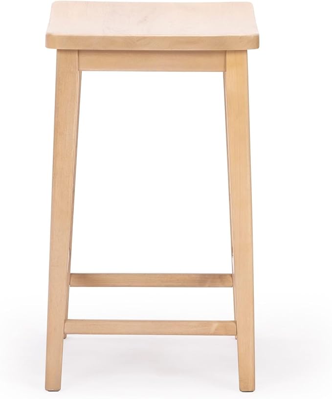 Plank+Beam Smythe Counter Stool, 24", Set of 4, Sturdy Wood Modern Kitchen Counter Height Stool, Saddle Seat Backless Counter Chair, Metal Footrest, Blonde
