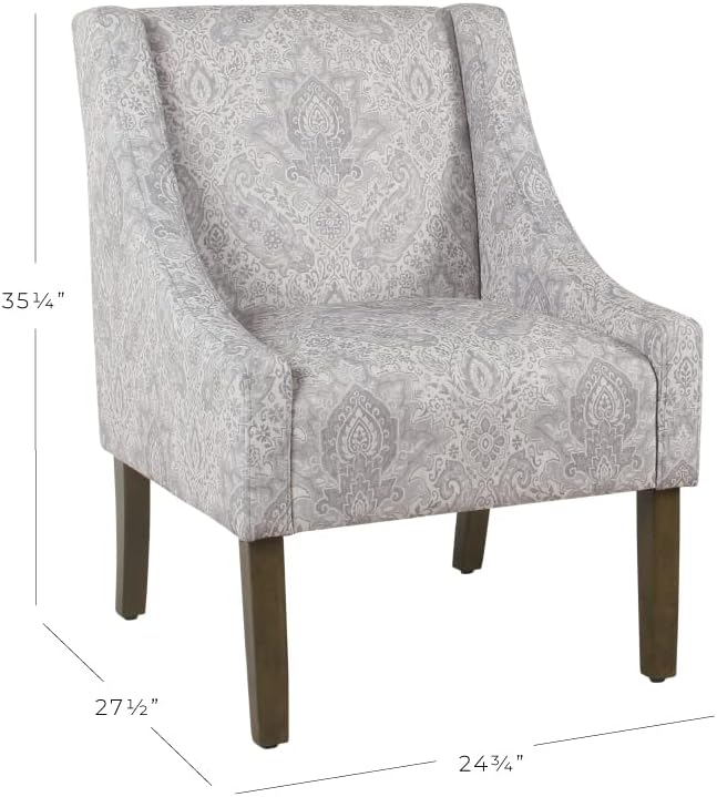 Homepop Home Decor | Upholstered Classic Swoop Arm Accent Chair | Accent Chairs for Living Room & Bedroom | Decorative Home Furniture, Gray Damask