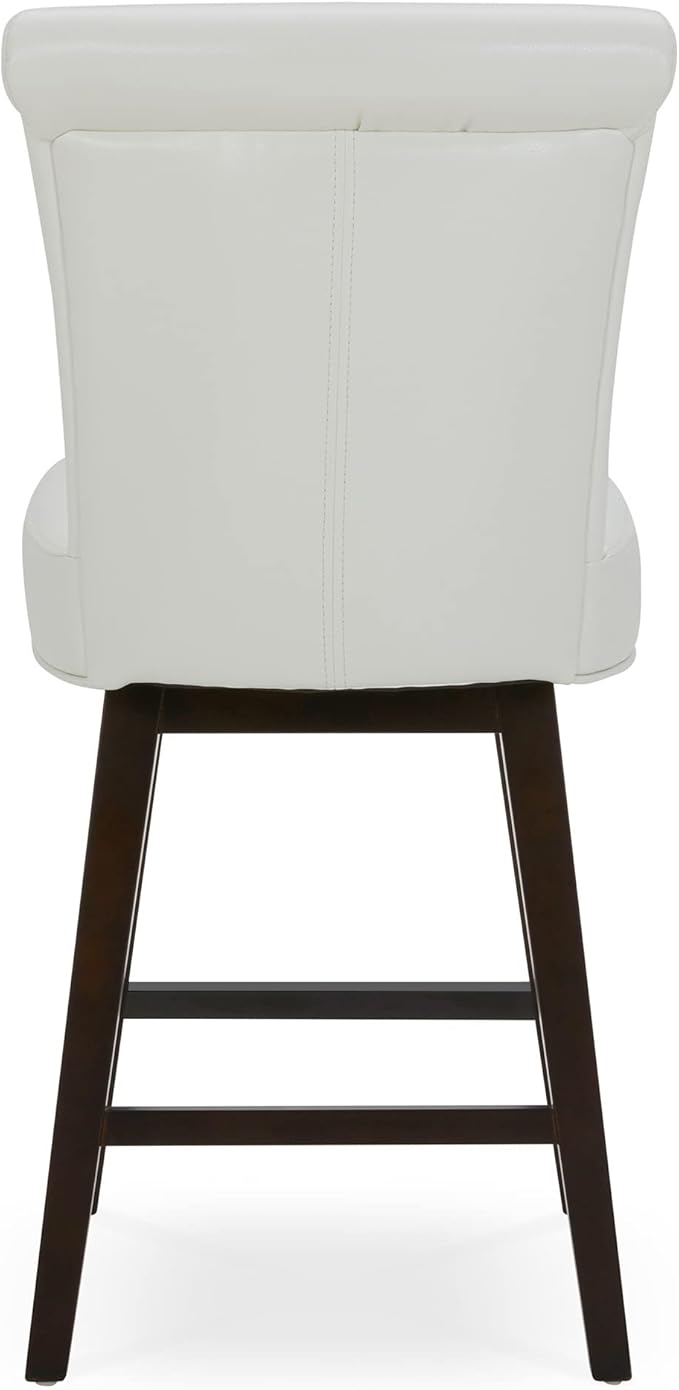 CHITA 26 Inch Counter Height Swivel Bar Stools Set of 4, FSC Certified Modern Upholstered Faux Leather Swivel Barstool Chair with Back, White