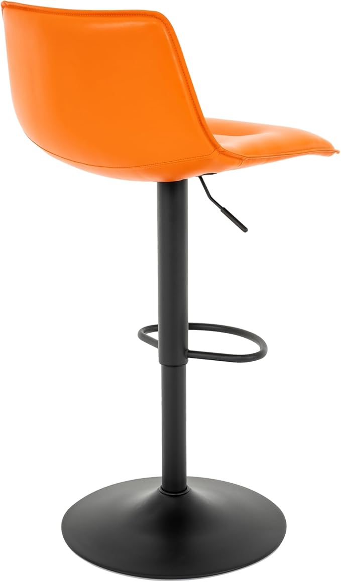 Brage Living Adjustable Bar Stool, Modern PU Leather Swivel Counter Height Barstool with Back, Armless Airlift Curved Bar Chair for Kitchen Dining Cafe, 1 pc (Orange, Black Base)