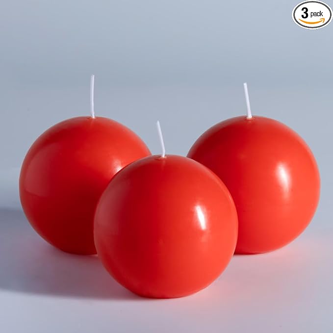 MOZEAL Hand-Poured, 3 Inch Living Coral Round Ball Candles - Elegant Living Coral Round Pillar Candles Set of 3, Dripless, Unscented, Smokeless, Ideal for Summer Parties.