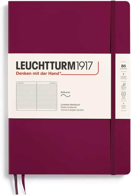 LEUCHTTURM1917 - Notebook Softcover Composition B5-123 Numbered Pages for Writing and Journaling (Ruled, Port Red)