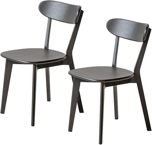 100% Solid Oak Wood Dining Room Chairs - Practical Kitchen Chairs - Wood Chair for Dining Room, Kitchen (2, Black)
