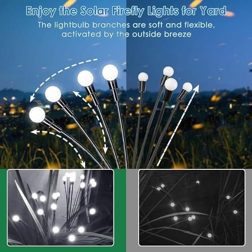 OZS 2 Pack Total 16 LED Solar Garden Lights Fairy Outdoor - Solar Firefly Lights Outdoor, Sway by Wind, Waterproof for Garden Patio Pathway Fairy Decoration (Cold White)