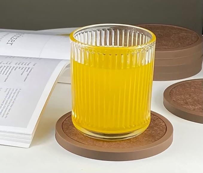 Absorbent Coasters for Drinks - 6packs, Silicone Coasters with Soft Felt Insert (4.3inch, Brown)