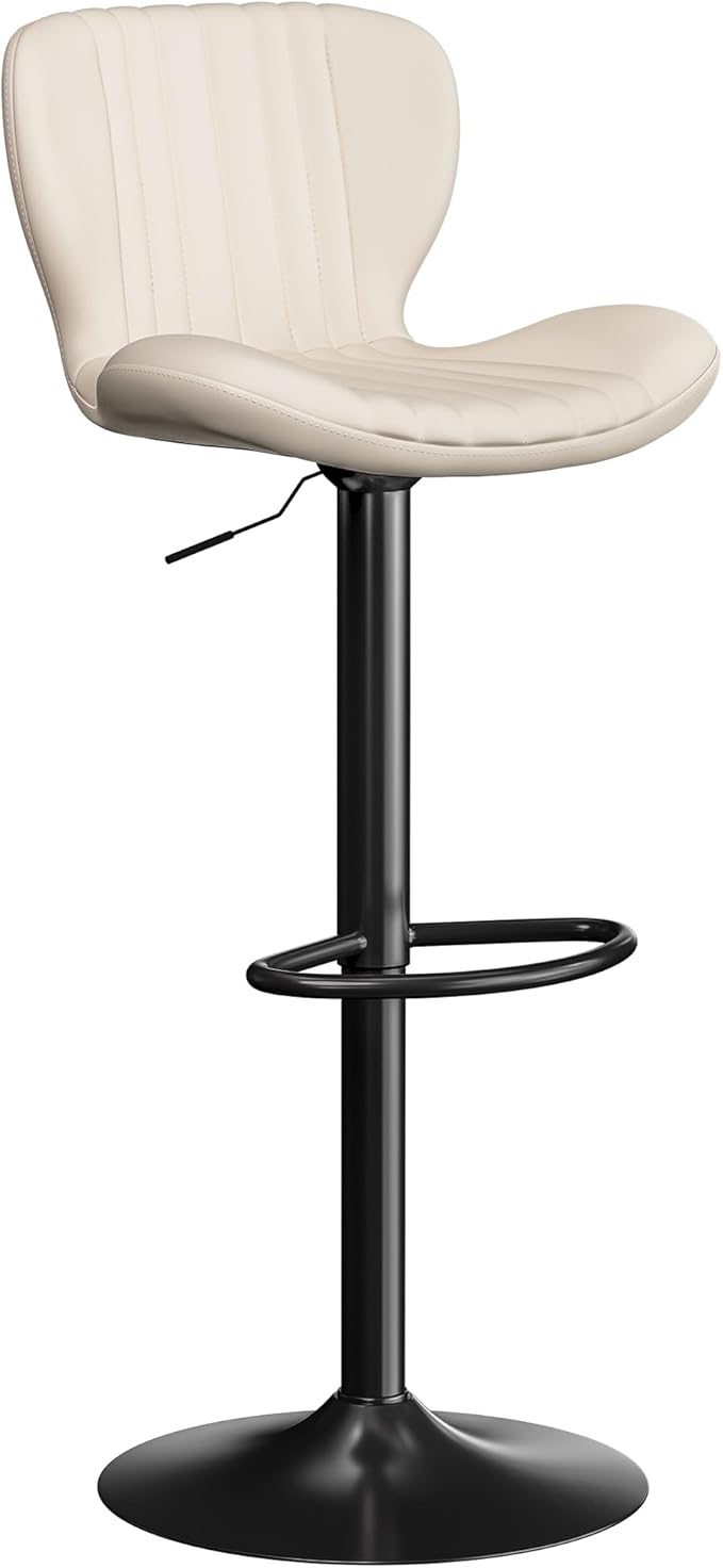 SUNLEI Swivel Bar Stools Set, Barstools Counter Height with Shell Shaped Backrest, Adjustable Moder Stools Pu Leather Bar Stools for Kitchen Counter, Island, Bar, Dining Room(White, Set of 6)