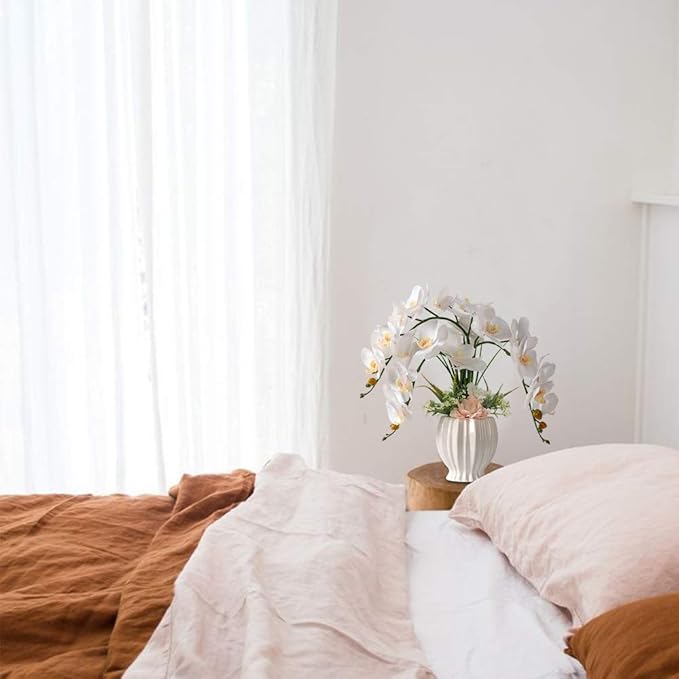 LESING Artificial Potted Orchid Flower for Table Centerpieces,Real Touch White Fake Orchid Flowers in Vase for Home Decoration (Style 3,White Vase)