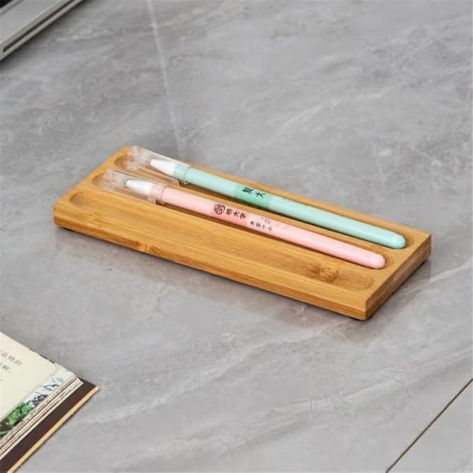 Pen holder Organizer of Office desks,Walnut Desk Pen Stand,Wave Pen Tray Accessory,Teacher Gifts,Suitable for School,Home,Desktop Art Accessories (Log, 3 Grid)