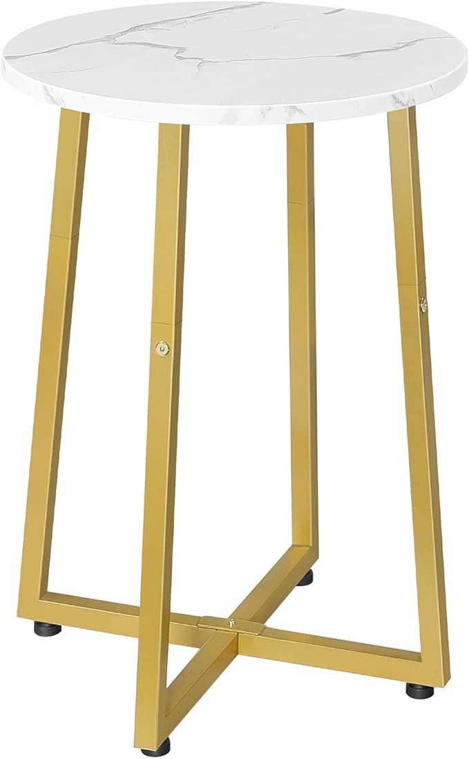 HOOBRO Side Table, Round Accent End Table with Sturdy Metal Pedestal, 15.7" Round Nightstand, for Living Room, Bedroom, Balcony, Office, Marble and Gold DM95BZ01