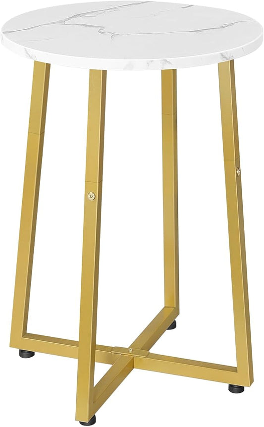 HOOBRO Side Table, Round Accent End Table with Sturdy Metal Pedestal, 15.7" Round Nightstand, for Living Room, Bedroom, Balcony, Office, Marble and Gold DM95BZ01