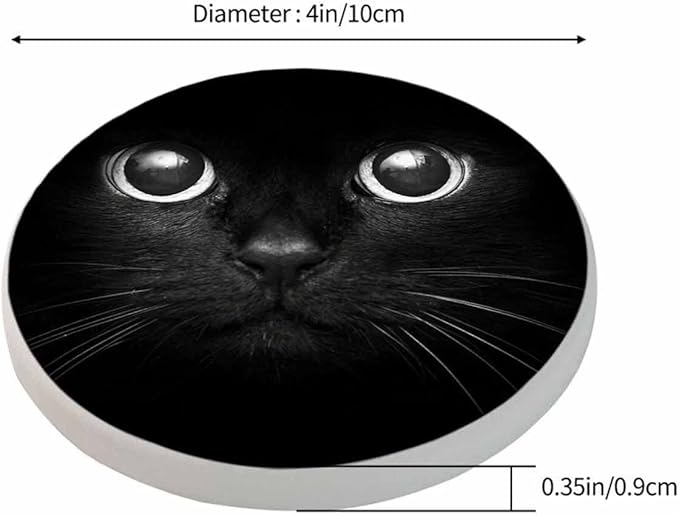 Black Cat Eyes in Dark Coasters for Drinks Lonely Black Kitten Closeup Look Cool Domestic Breed Pet for Tabletop Protection Coffee Table Living Room Kitchen Office Home Decor 2 Pcs,4 Inch