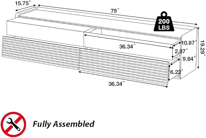 POVISON Fully-Assembled Mid Century Modern TV Stand, 78.74" Wood Media Console with Adjustable LED Light, Entertainment Center with Storage for Living Room