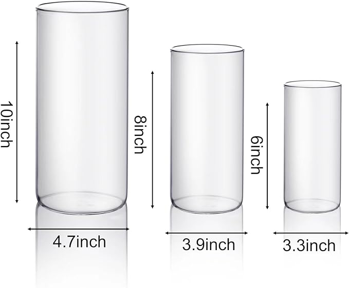 PHOSPHOR Hurricane Candle HoldersFor Pillar Candle Clear Glass Cylinder Centerpieces Vases Table Decoration Centerpiece Floral Room Decor Clear Seeded Bubbles Living Dining Kitchen 3 Pieces