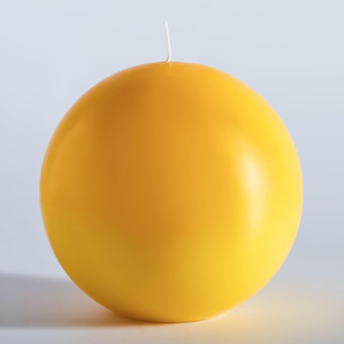 MOZEAL Hand-Poured, 6 Inch Yellow Large Round Ball Candles - Elegant Yellow Round Pillar Candles, Dripless, Unscented, Smokeless, Ideal for Spring and Summer Parties.